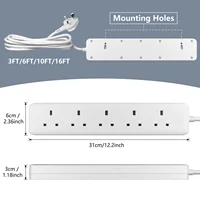 1 ชิ้น UK Compact 5 Socket Power Strip พร้อมการออกแบบติดผนัง, ความต้านทานต่ออุณหภูมิสูงเปลวไฟและไฟแสดงสถานะ 5