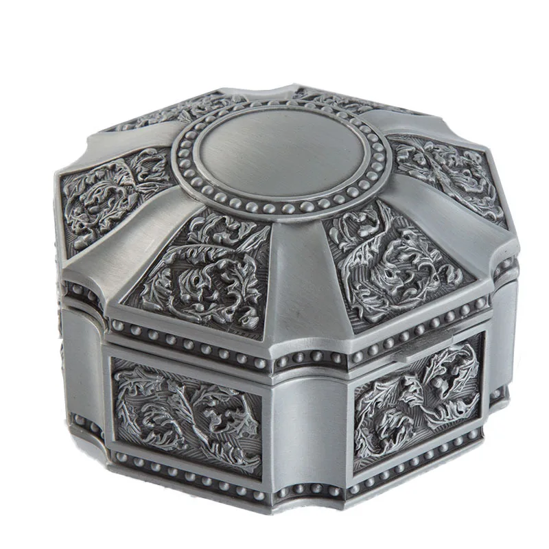 Vintage Round Jewelry Decorative Trinket Box Ring Box Antique Metal Case Organizer Storage Box For Women