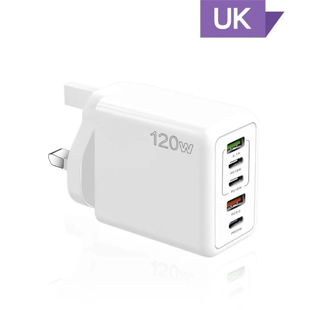 120W USB Charger 5 Ports Type C Fast Charging EU/US/UK Wall Charger Adapter For