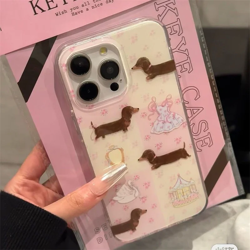 Niedliche Wursthund-Handyhülle mit großem Loch für iPhone 11, 12, 13, 14, 15, 16 Pro max