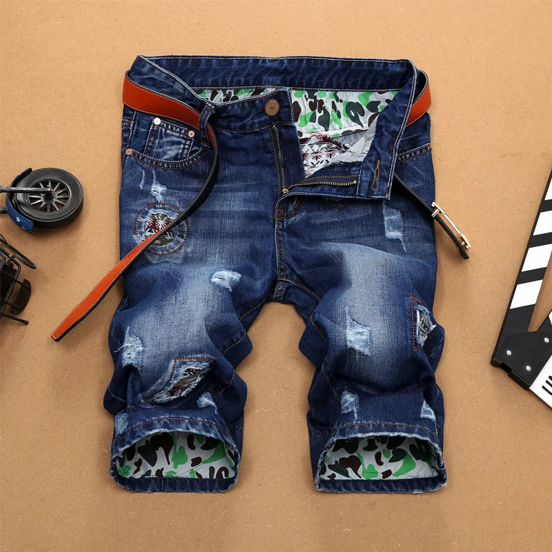 Denim Summer Jeans Shorts New Fashion Mens Ripped Short Jeans 90% Cotton Shorts Breathable Male Size 28-38