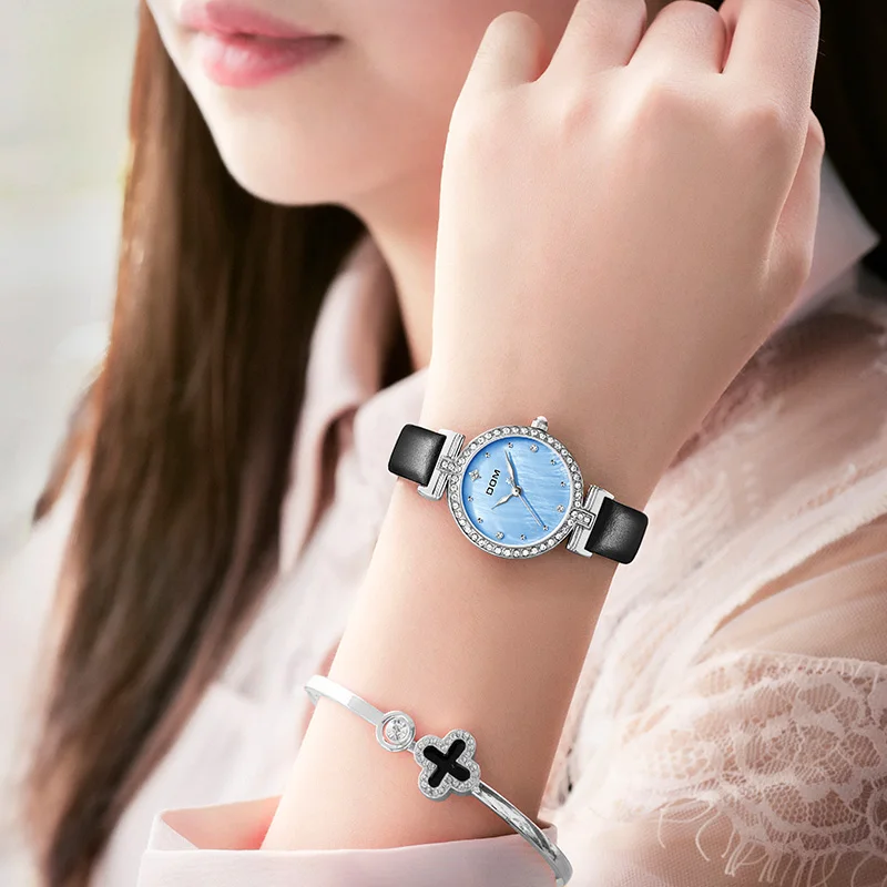 DOM Women's Watch Fashion Quartz  Bracelet Set Pink Dial Simple Rose Gold Belt Waterproof Luxury Ladies Watch