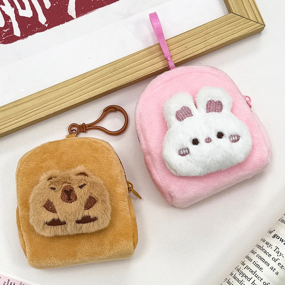 Creative Capybara Rabbit Kawaii Plush Coin Purse Cartoon Wallet Bags Pendant Funny Mini Fashion Headphone Storage Bag Girls Gift