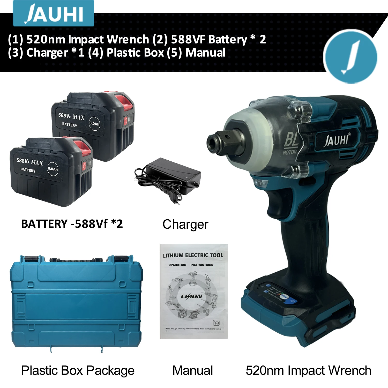 High-Torque Brushless Cordless Electric Impact Wrench - 1/2 Inch Power Tool