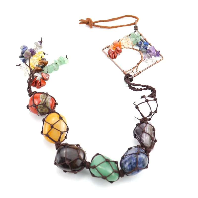 Natural Gravel Tree Of Life Braid Car Ornament Large Particle Mineral Rough Crystal Pendant Home Decoration