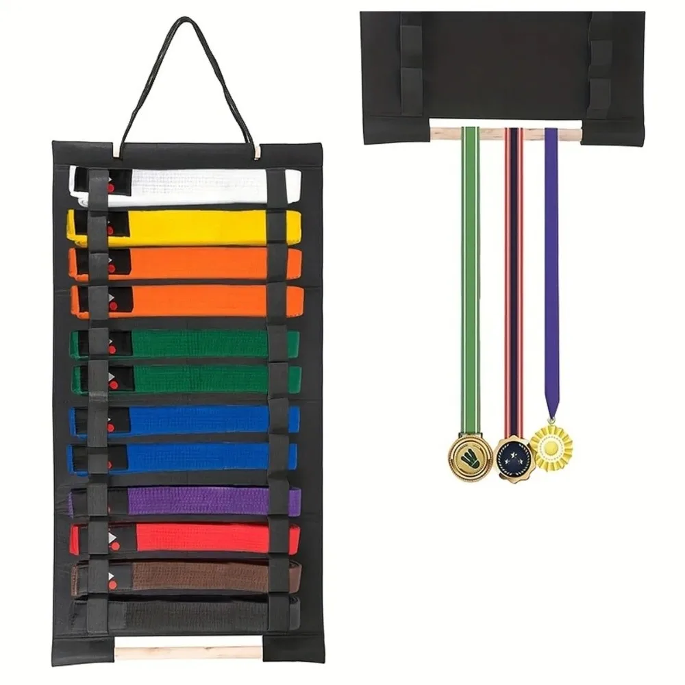 New Portable Karate Belt Display Stand with Hanging Medal Sticks Lightweight Storage Rack Felt Hanging Bag Storage Bag Gift