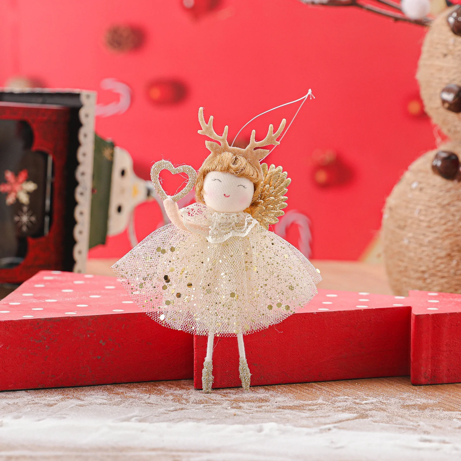 80pcs New Deer Horn Long Legged Angel Girl Doll Pendant Christmas Tree Decoration Small Pendant Accessories
