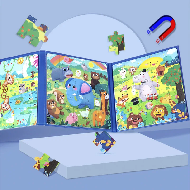 Puzzle Toys Children's Montessori Scene Puzzle Animal Traffic Dinosaur Magnetic Puzzle Educational Toys For Kids Boys Girl Gift 3--6Years