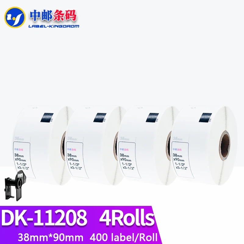 

4 Rolls Compatible DK-11208 Label 38*90mm Die Cut Work for Brother Printer White Paper DK11208 DK-1208