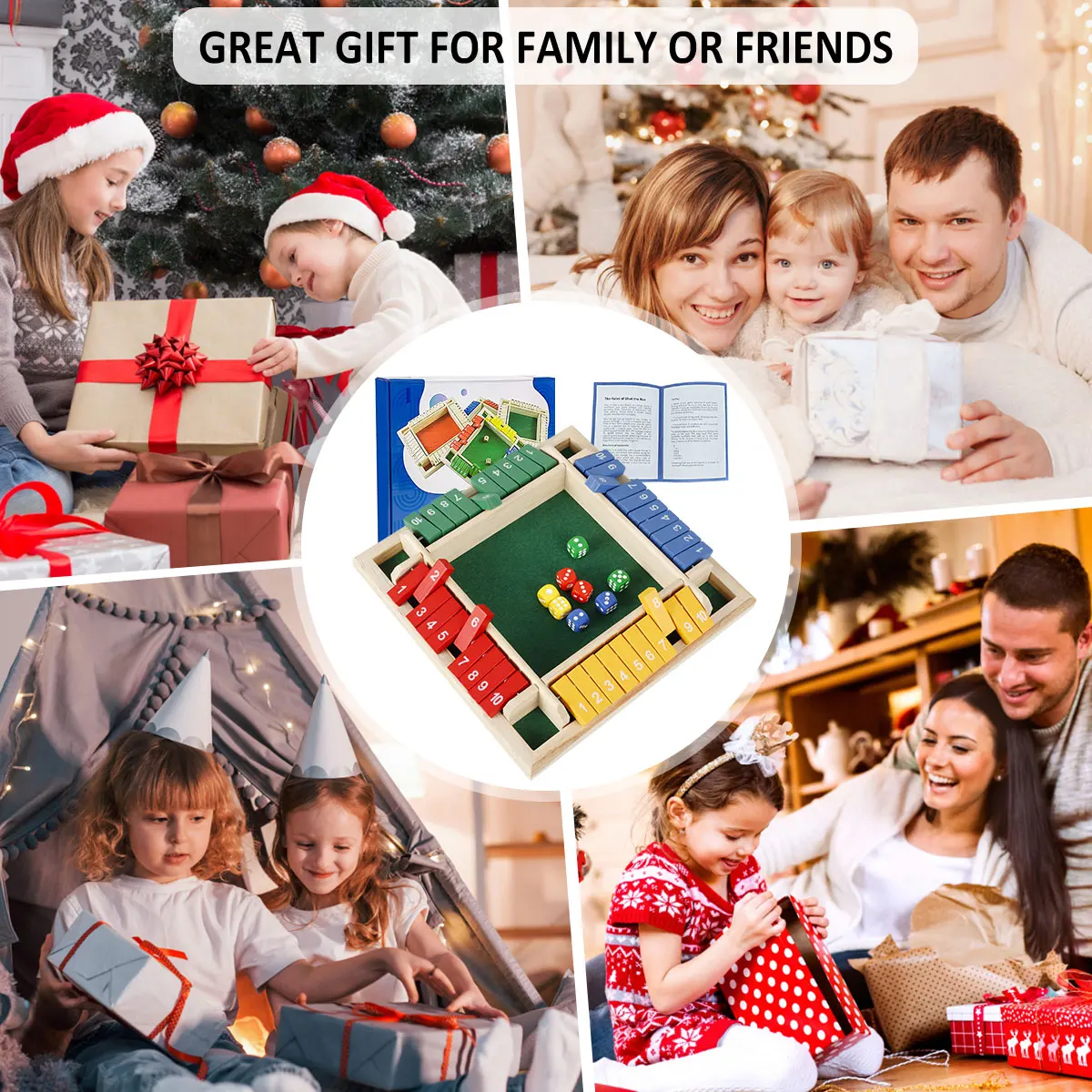 4 Player Shut the Box Wooden Board Games for Kids Adults 4-Sided Shut Party Club Dice Board Box Game Set Interesting Family Game 4