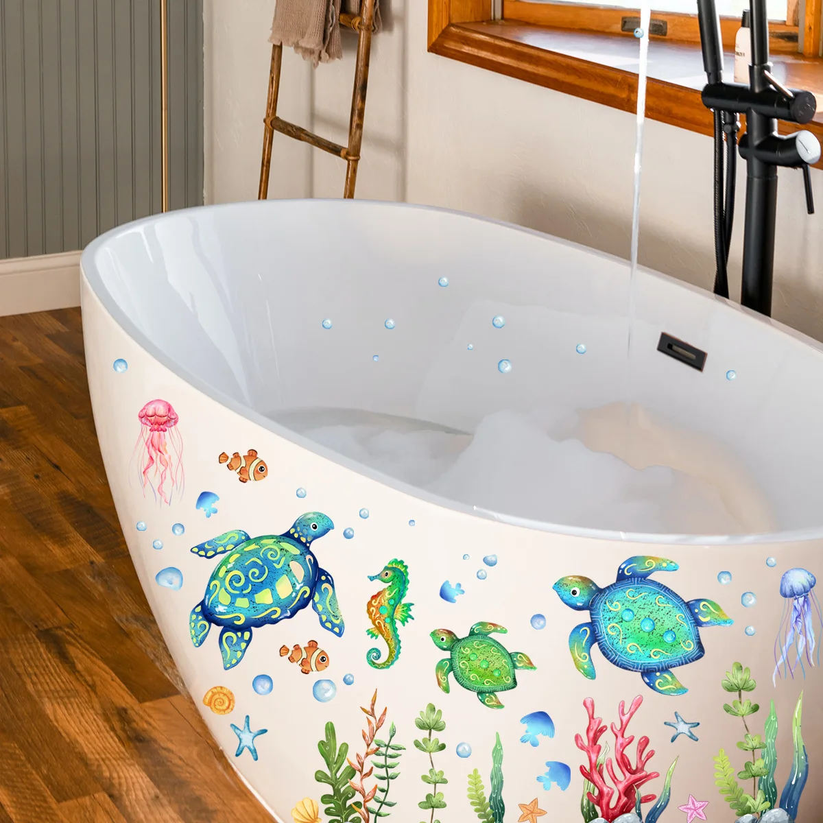 

Creative Underwater World Sea Turtles Bathtub Stickers Children Room Bedroom Living Room Decorative Wall Stickers Self-adhesive