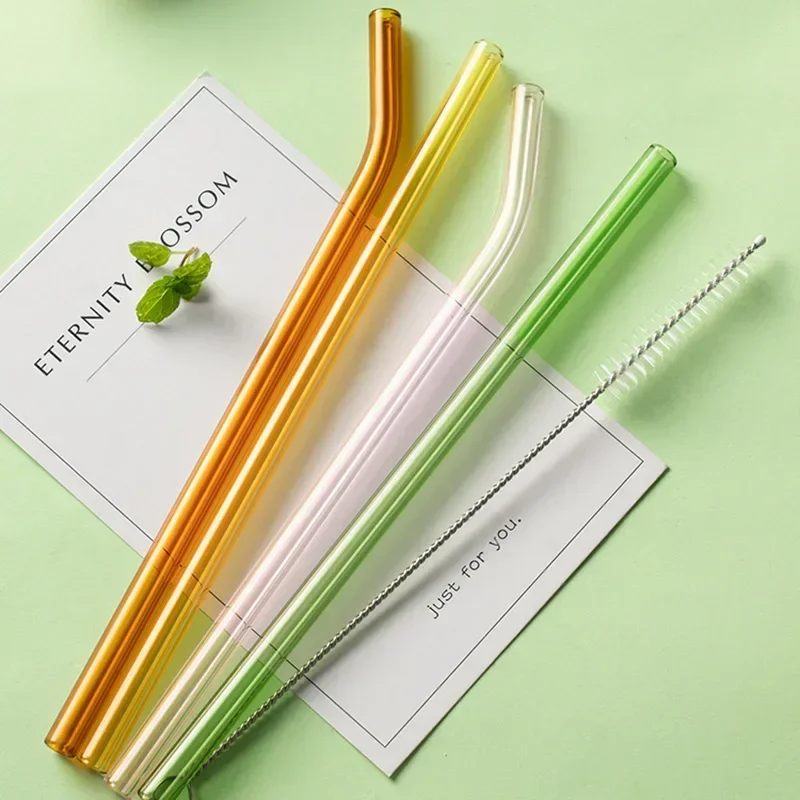Glass Straw Set INS Color Thick Glass Straw Transparent Creative Heat Resistant Hhigh Borosilicate Straw Straight Curved Tube