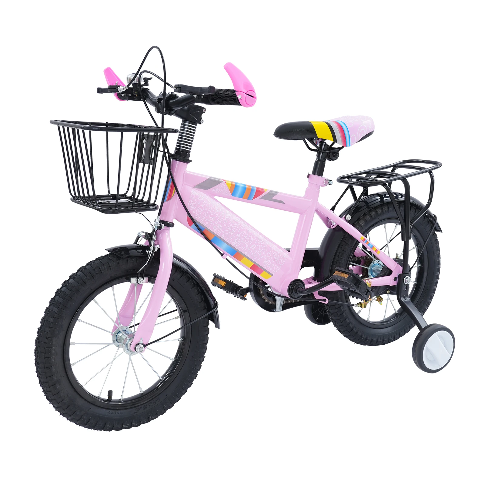 Vélo pour enfants de 14 pouces, vélo d'extérieur réglable avec roues d'entraînement, panier et siège arrière pour garçons/filles de 3 à 6 ans 1 Vélo pour enfants de 14 pouces, vélo d'extérieur réglable avec roues d'entraînement, panier et siège arrière pour garçons/filles de 3 à 6 ans 1