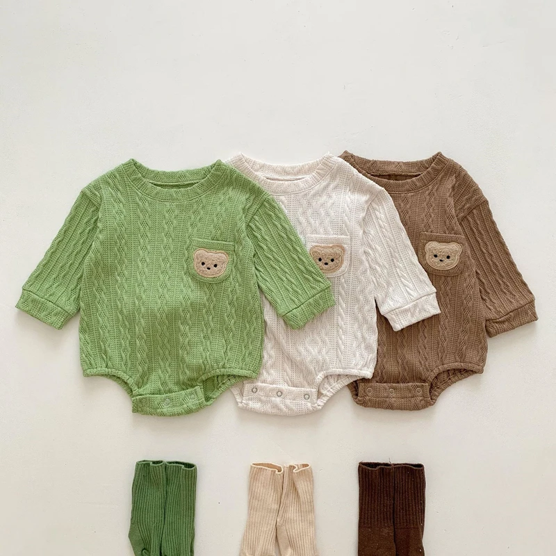 

Toddler Baby Girl Jumpsuits Spring Autumn Cartoon Bear Boy Knitted Bodysuits for Infants Cotton Kids Clothes Girls Costumes