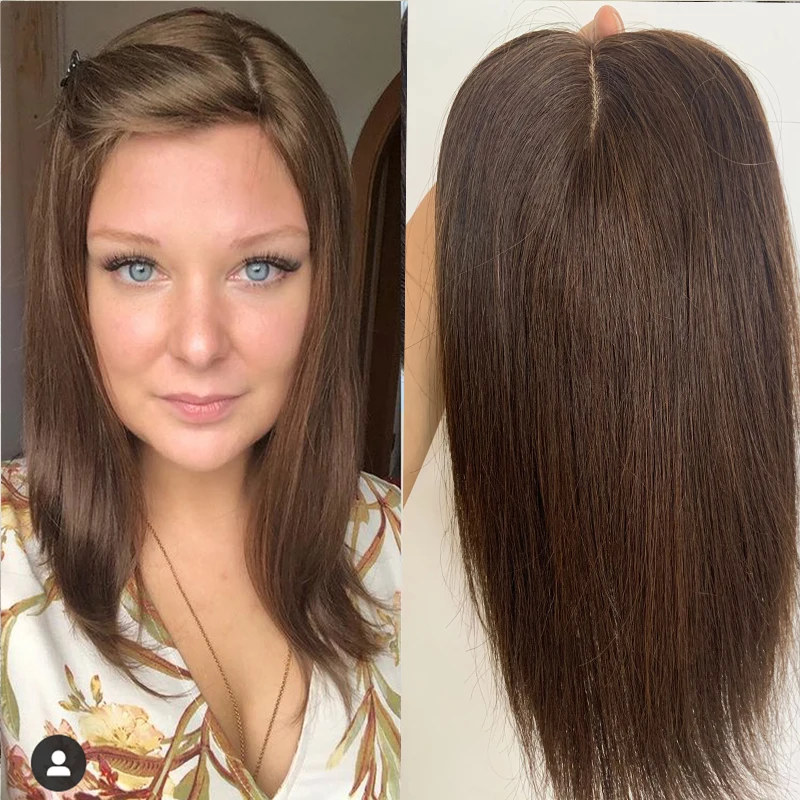 

Chocolate Brown Silk Base Toupee For Women Human Hair Straight Virgin Human Hair Wigs Natural Hairline Toppers Clip in Human
