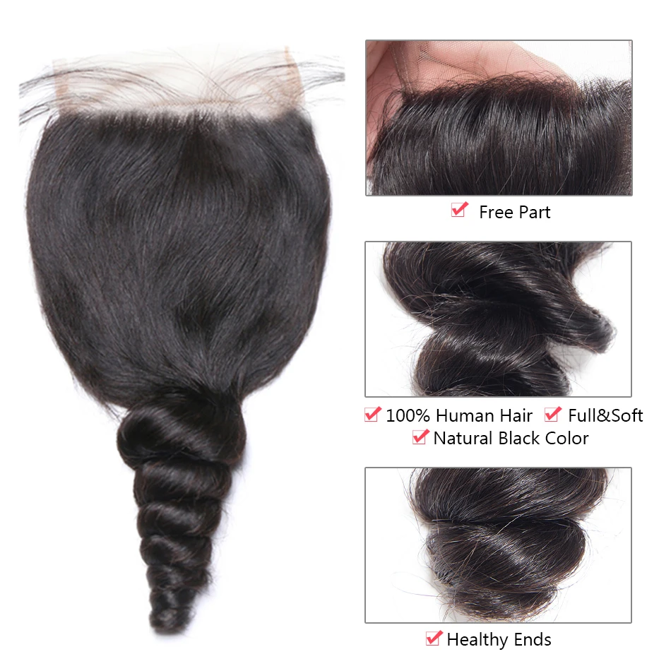 Maxine 5x5 Lace Closure With Bundles Loose Wave Human Hair Bundles With Closure Loose Deep Curly Hair 4x4