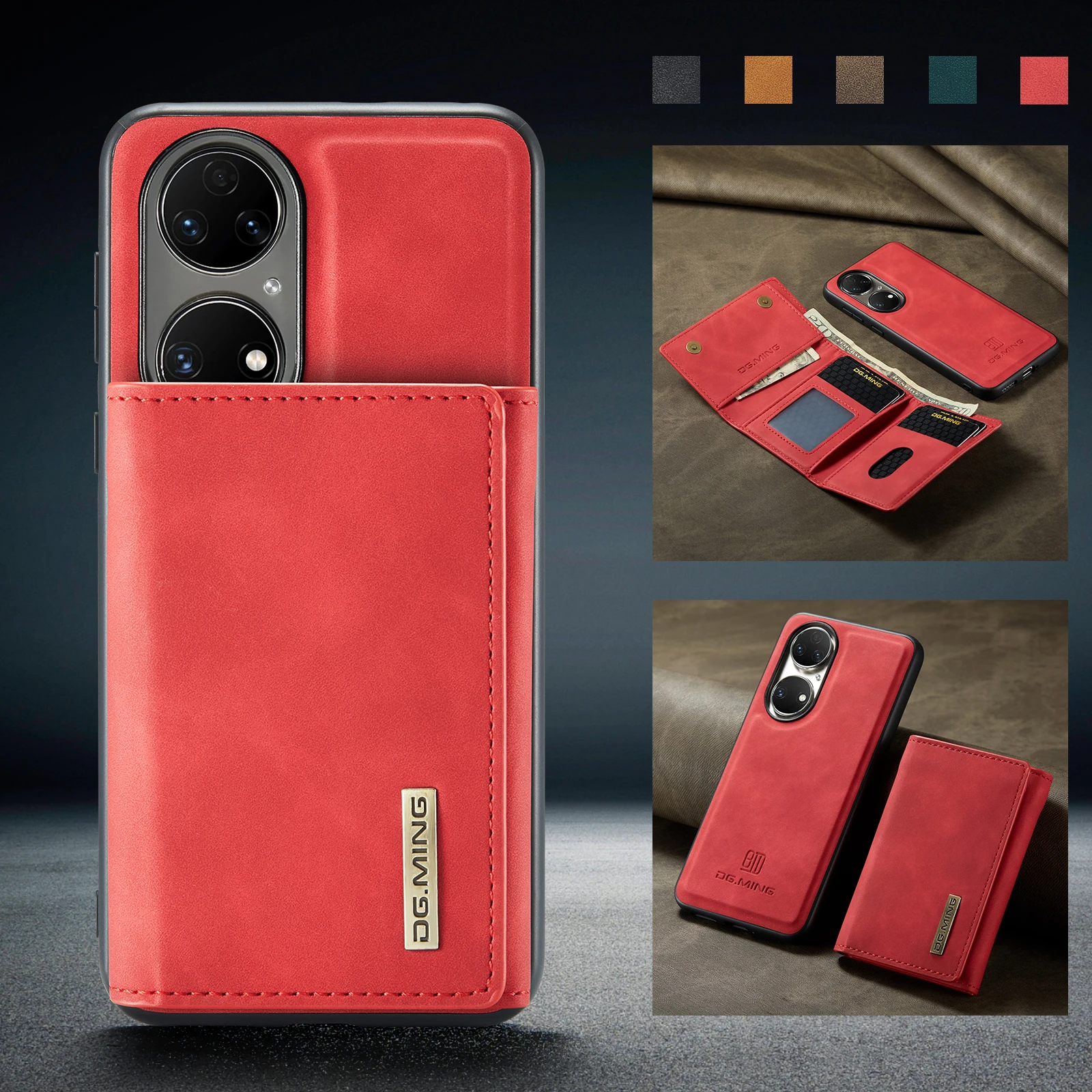 

Magnetic Wallet Case For Huawei P50 Pro Shockproof Stand Multi Card Slot Fibre Lined Protective Leather Cover