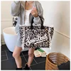 JIAERDI Hot Girl Fringe Leopard Print Tote Bag Women Retro Personalized Large Capacity Shoulder Bags Ladies Letter Print Handbag
