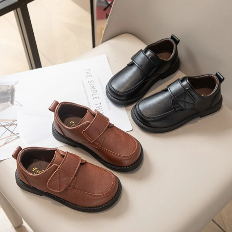 Leather Kids School Shoes Black Brown Flat Casual