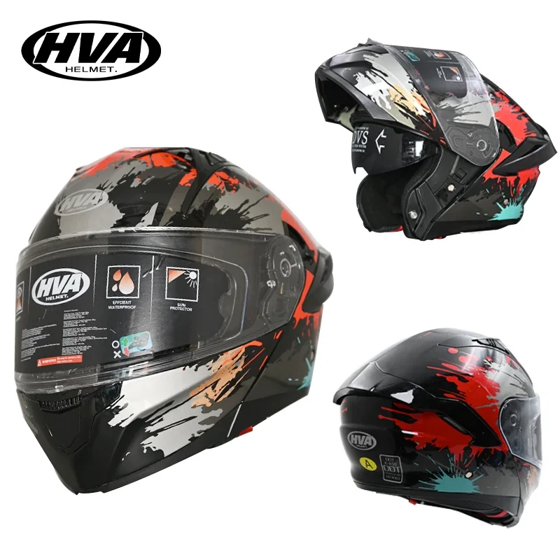 

HVA Full Face Motorcycle Helmets Double Visors Modular Flip Up Helmet DOT Approved Casque Moto Racing Casco Abatible Para Moto