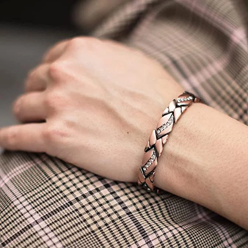 Braccialetti Magnetici per Donna Bracciali con Magneti da 3500 Gauss Bracciale in Rame Massiccio Braccialetto di Cristalli Anelli con Strumento di Regolazione