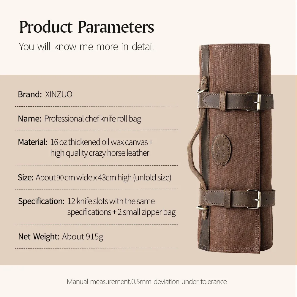 XINZUO Thickened Canvas Foldable Chef Roll Bag Kitchen Knife Bags Cooking Portable Durable Knife Storage Pockets Carry Case Knife Storage Bag