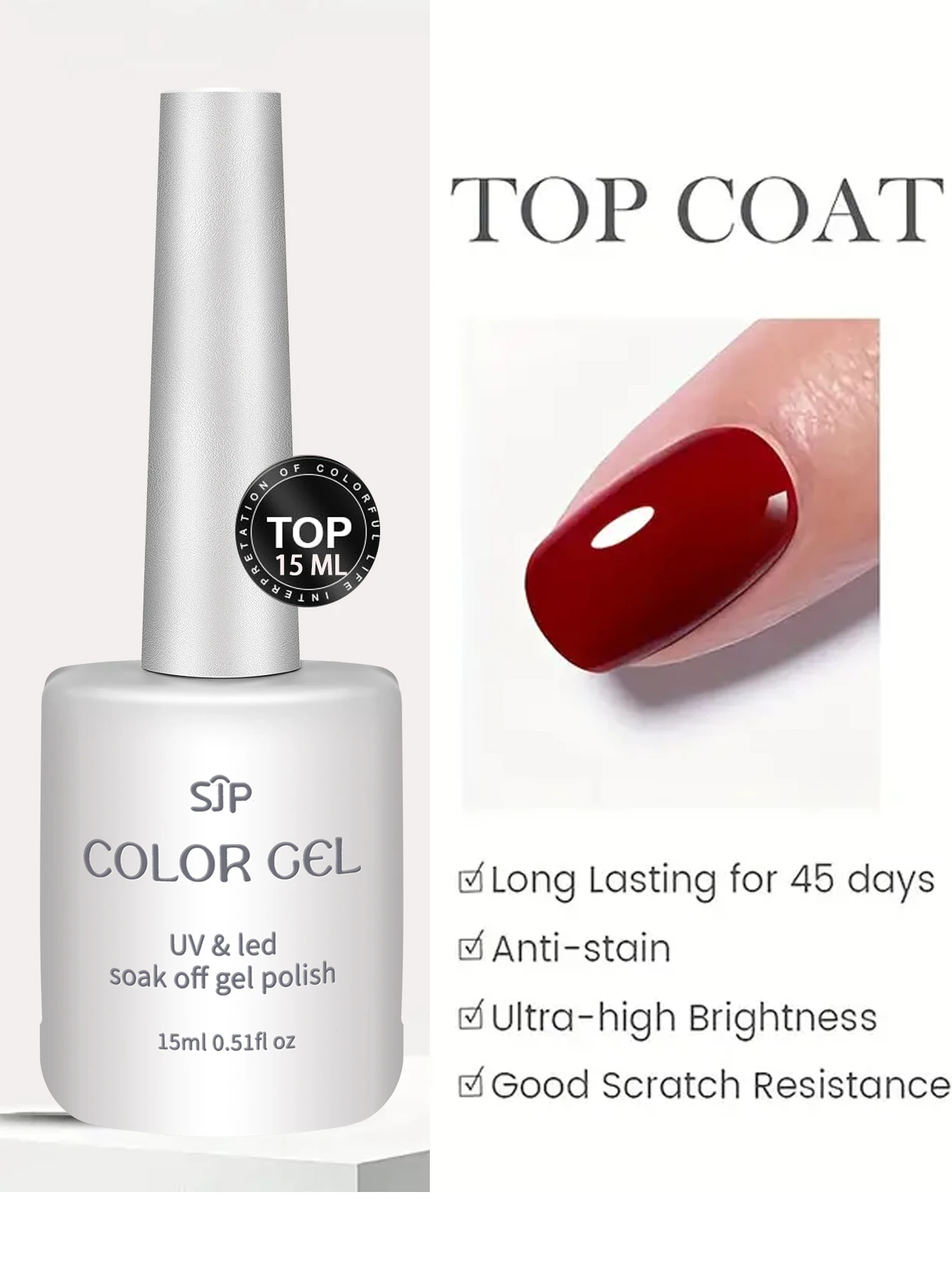 SJP Gel Top Coat set , Gel Booster and Base Coat, 1 PCS 15ML No Wipe Shiny Clear Combination for UV Light Curing Gel Nail Polish 4