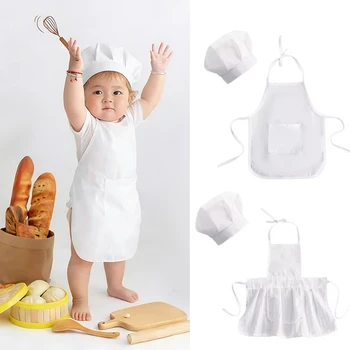 Costume Fotografico per Bambini, Outfit da Chef per Neonati e Bambini di 100 Giorni con Grembiule per Foto