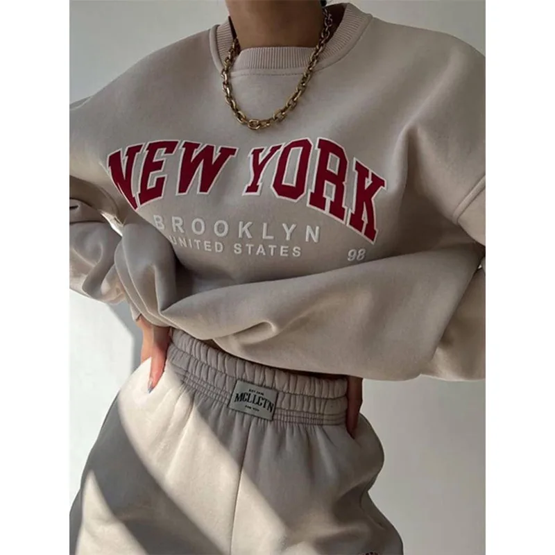 

Autumn Winter Women Letter Print Tracksuit 2023 Loose Pants Two Piece Sets Female Casual O-neck Sweatshirt Sportswear Outfits