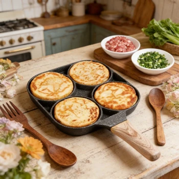 New 4 Hole Omelet Pan Fried egg pan grilled steak for Breakfast withNon-Sticking Handle Bread Breakfast Maker Induction Cookware