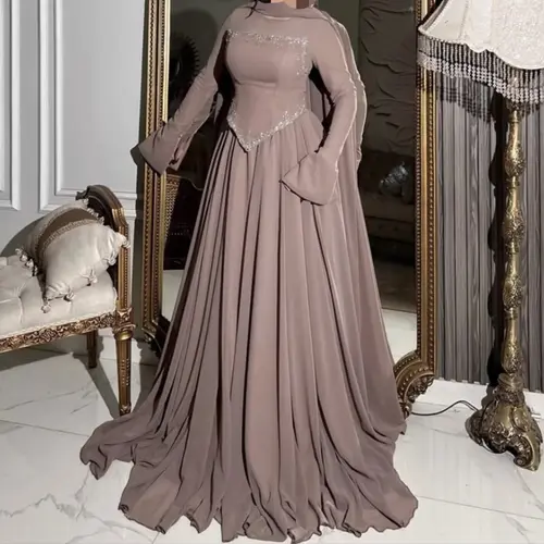 Women Fashion Sequins Beadings Solid Long Dress Elegant Wedding Guest Gowns Dress Casual O-Neck Scarf Long Sleeve Peplum Dress - Image 5
