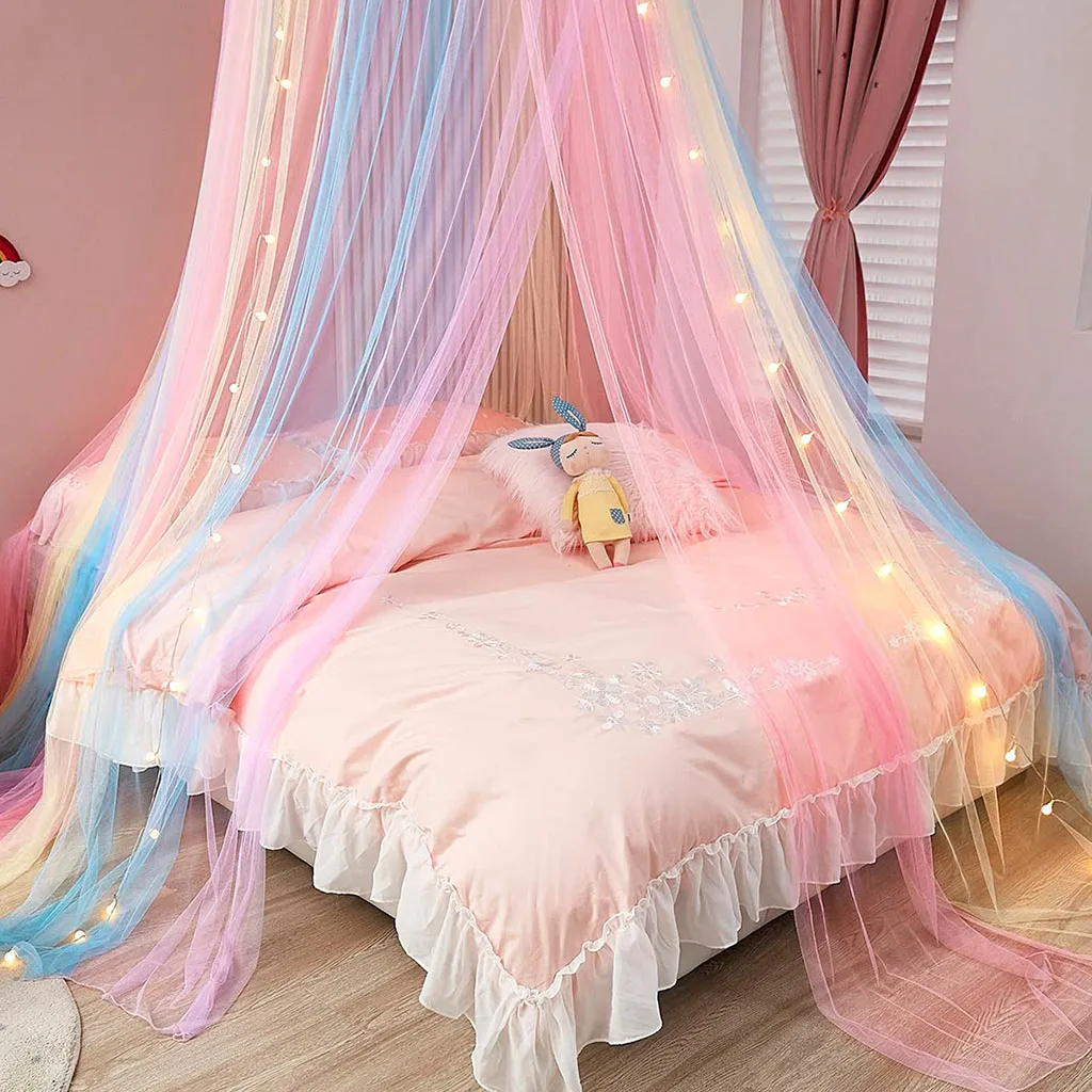 Princess Bed Canopy Rainbow Mosquito Net Ceiling Bedroom Decor_voghion.com