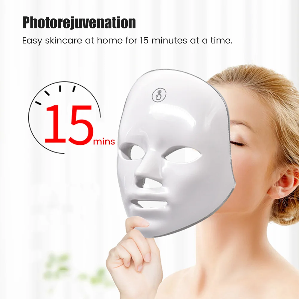 Led Facial Mask Facial Neck Mask Facial Machine 7 Colors Light LED Facial Mask with Neck Face Care Treatment Beauty Anti Acne Therapy Face Whitening Skin Rejuvenation Machine