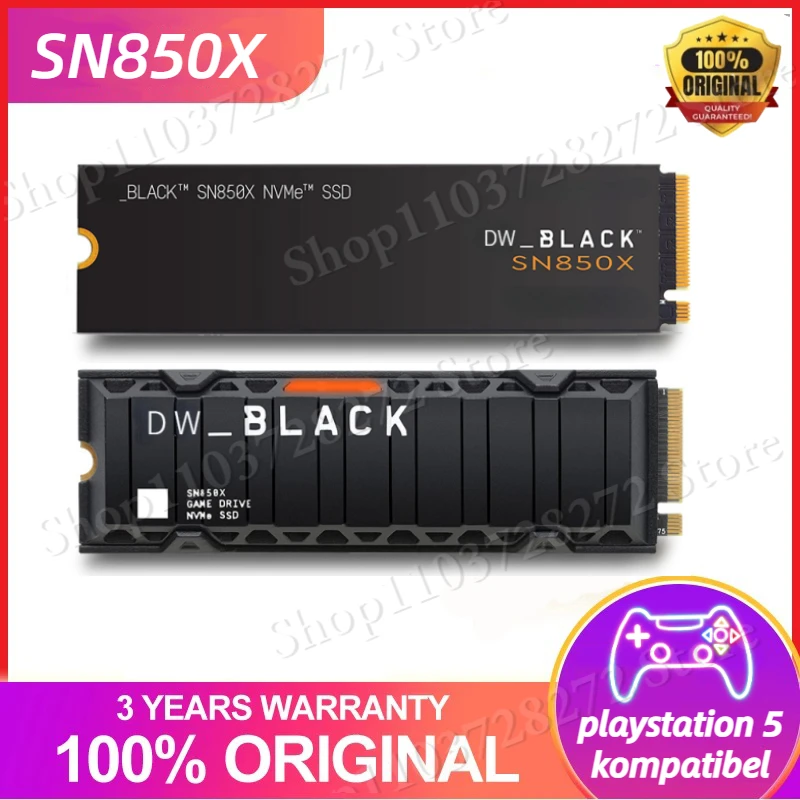 

Черный SN850X NVMe внутренний игровой SSD твердотельный накопитель с радиатором работает с Playstation Gen4 PCIe M.2 2280 для ПК Mac Ps5
