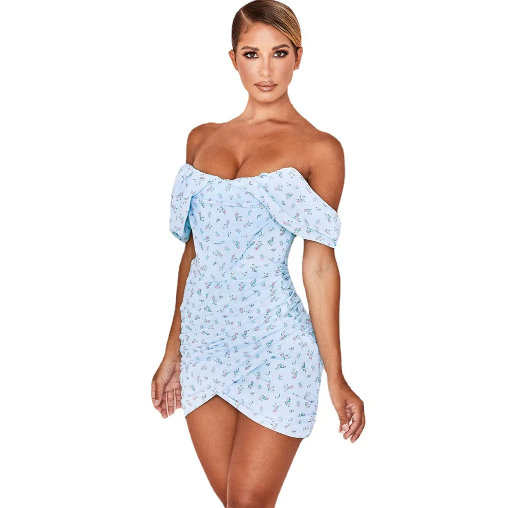 

New hot selling express printed bra, off shoulder and sleeved slim dress elegant befree