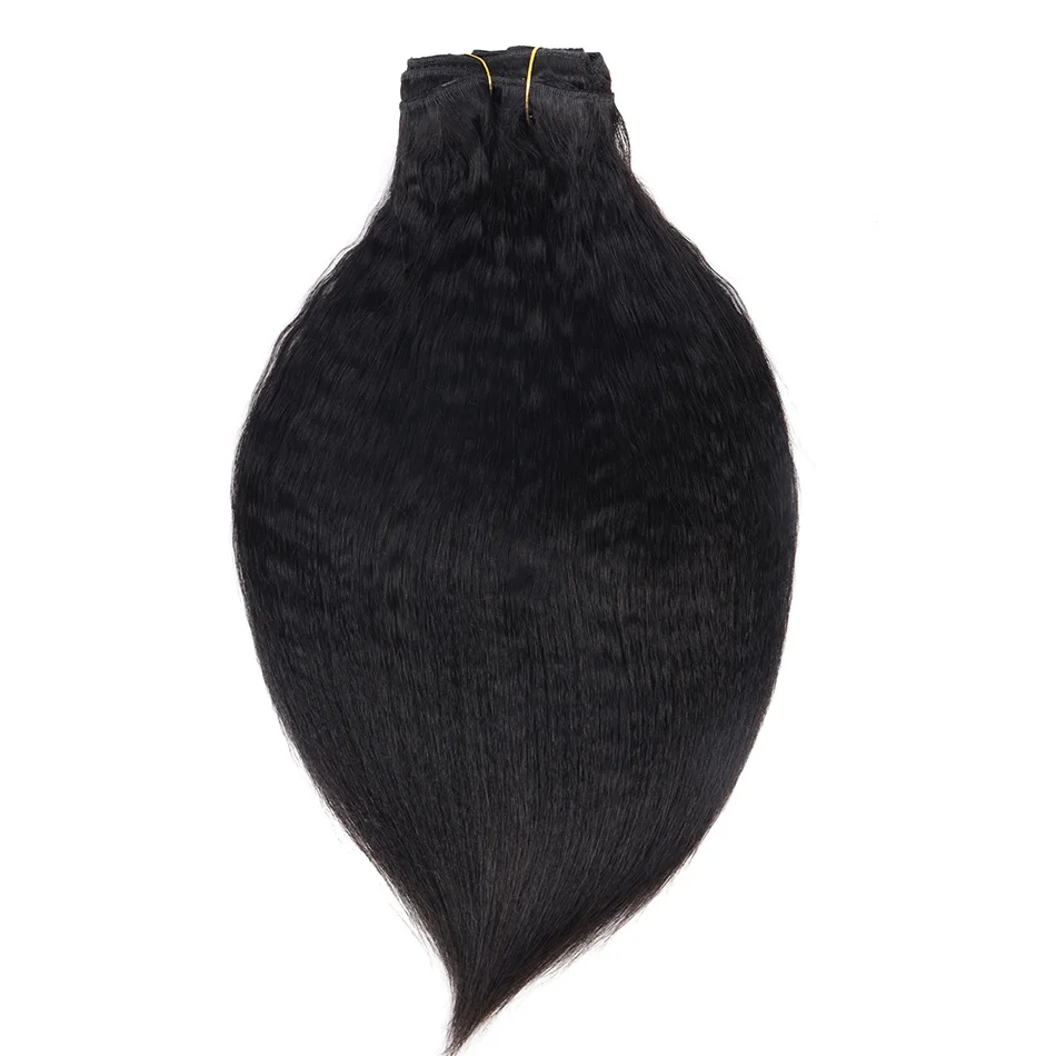 BHF Kinky Straight Hair Clip in Human Hair Extensions 120g Yaki Clip Ins Extension Brazilian Remy Human