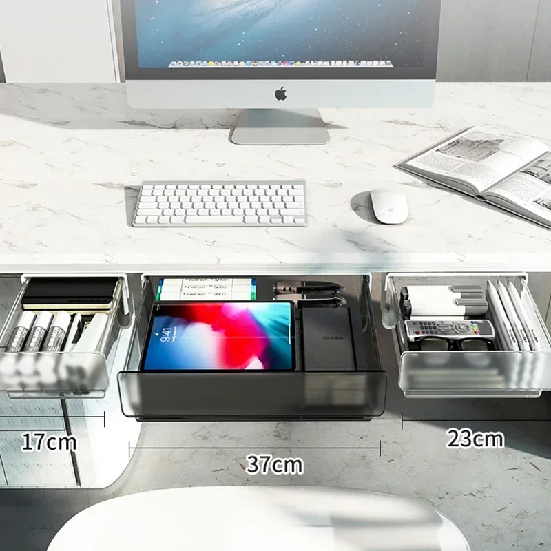 Under Desk Hidden Drawer Box Plastic Kitchen Storage Holder Desk Organizer Memo Pen Stationery Storage Box Case Storage Drawers