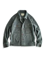 Amekaji Wear Clothes Men Honeycomb Stripes Denim Casual Jacket Coat Loose Version Japanese-Style Retro Washed Old 2
