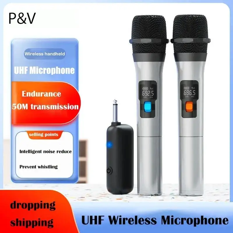 

Wireless Microphone System UHF Professional Handheld Mic USB Receiver Karaoke Micphone 50m for Home Party Church Singing Meeting