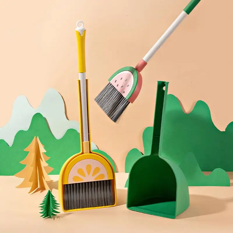 Small Broom With Dustpan For Kids Fruit Design Cleaning Tool Little Housekeeping Helper Set House Cleaning Tools For Boys And 2