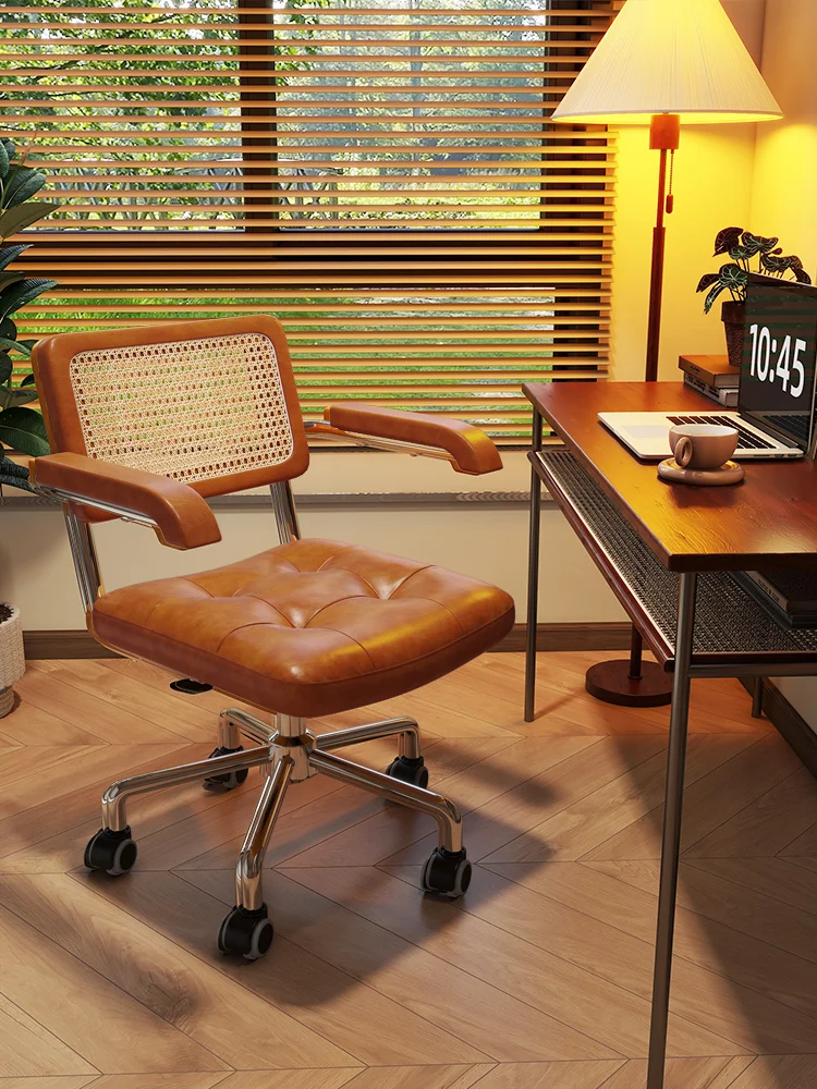 컴퓨터 의자, 등나무 레트로 사무실 의자, 가정 서재 및 침실 서재 책상 의자, 등받이 식사 의자 