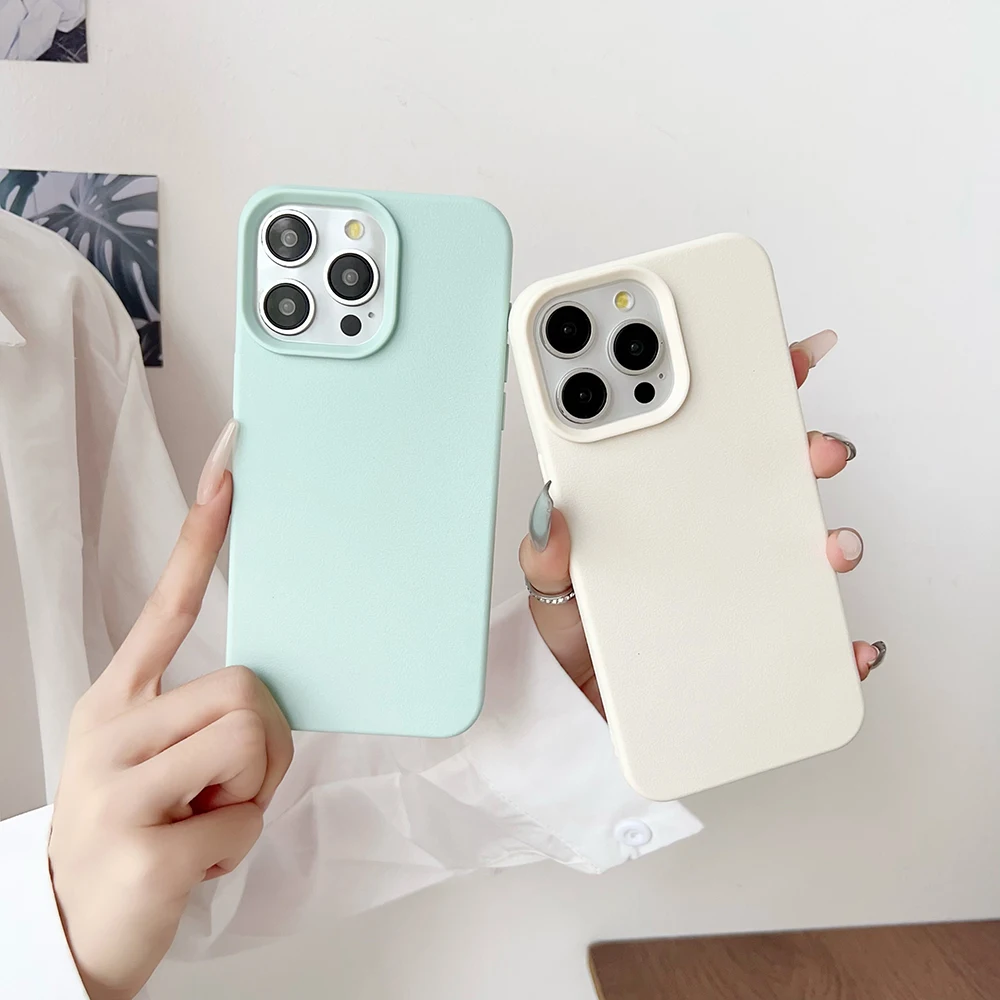 Soft Candy Colored Luxury Leather Texture Silicone Case For iPhone 16 15 14 13 12 11 Pro Max - Image 2