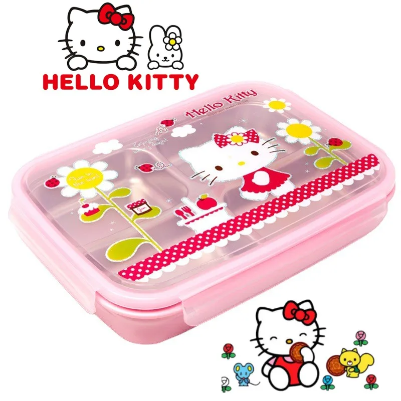 

Hello Kitty Cartoon Anime Lunch Box Kawaii Sealed Insulated Portable Dinner Plate 304 Stainles Student Bento Office Workers Gift