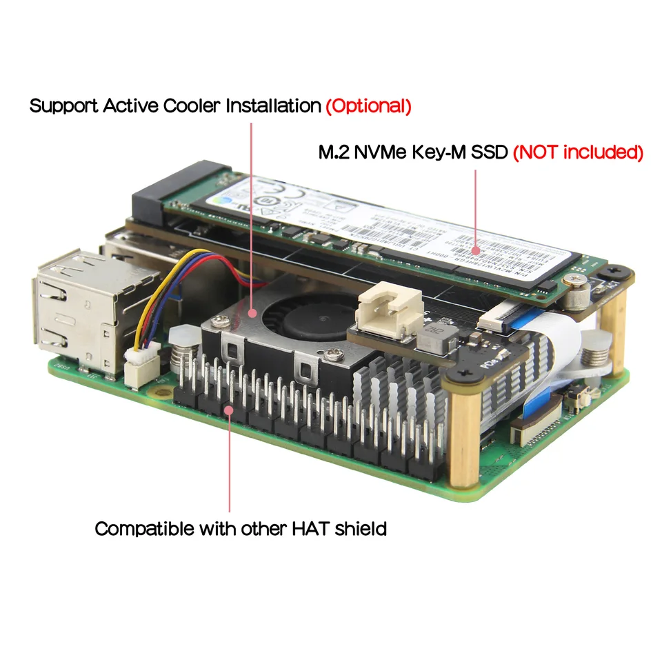 Geekworm X1001 PCIe - NVMe M.2 SSD シールドボード (Raspberry Pi 5