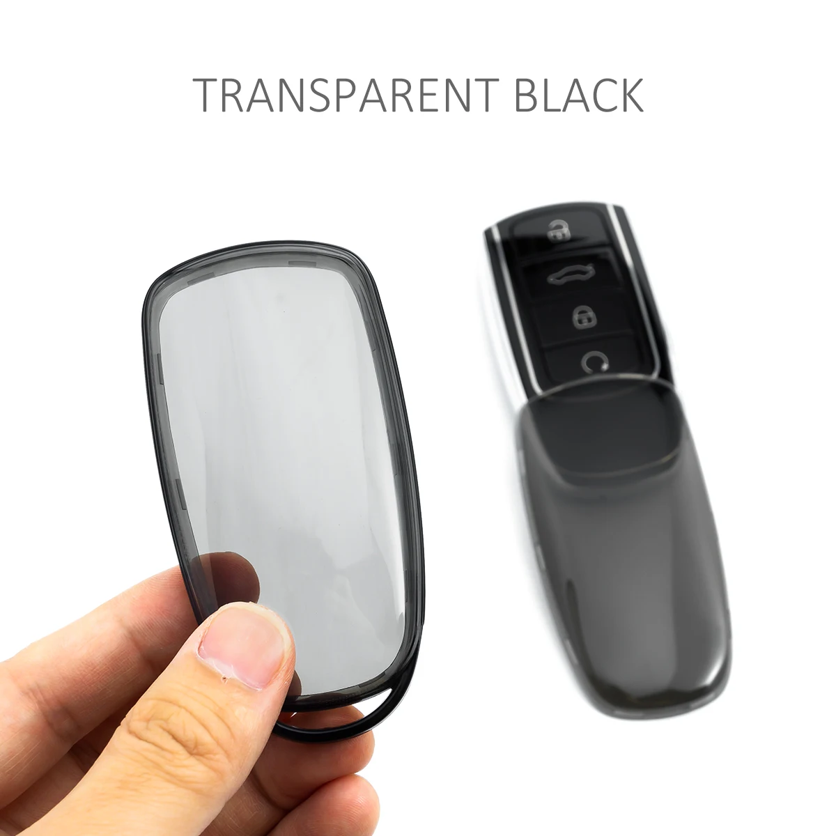 Sleek Black Transparent Car Key Fob Case with Keychain - Stylish and Durable Auto Accessory