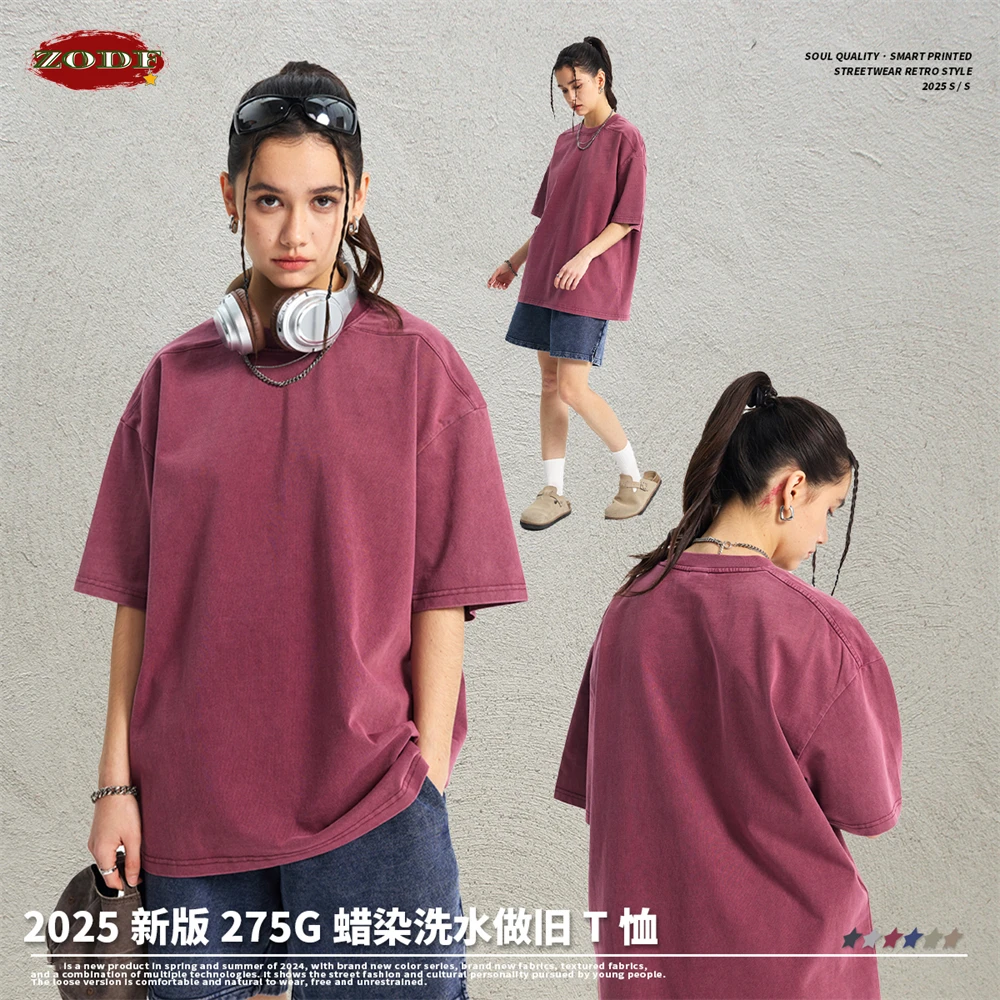 ZODF Vintage 2025 Men Batik Washed 100% Cotton T-Shirts Unisex Oversized Summer Distressed 275gsm T Shirt Brand Clothes HY1040 2