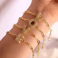 Exquisite Cubic Zirconia Balloon Bubble Letter Bracelet Punk Gold color A-Z Alphabet Link Chain Women Jewelry Waterproof Gifts 1