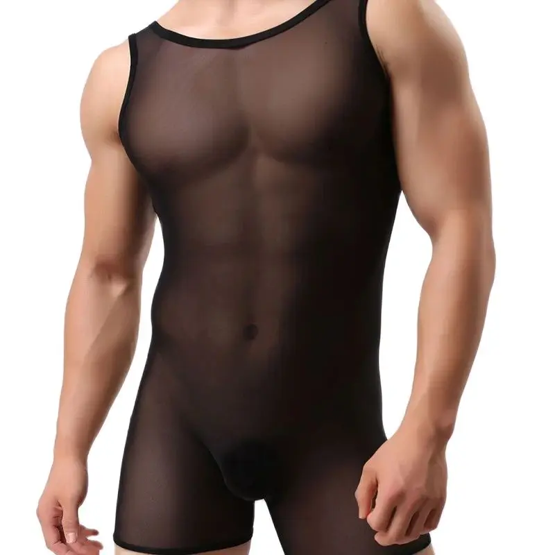 Man Underwear Gay Wrestling Singlet Mesh Undershirt Sexy Panties Transparent Bodyshirt Sissy Indoor Shirts Men Tank Top