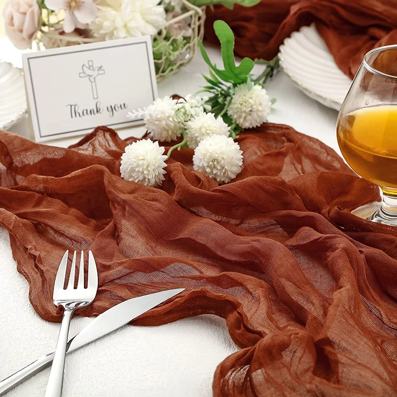 6PC RUST Napkins 50&times;50cm Wrinkled Gauze Cheesecloth Wedding Decoration Birthday Party Thanksgiving Christmas Boho Table Supplies
