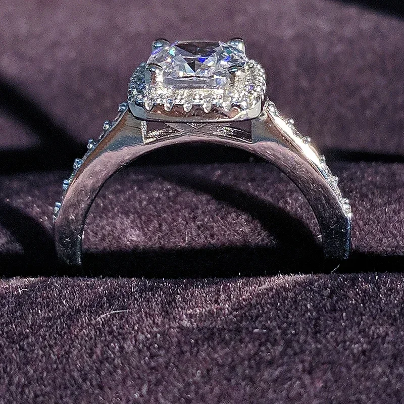 Original Silver Color Cushion Cut Finger Ring Sets for Women Jewelry Pure Wedding Engagement Rings Valentine's Day Gift R466A